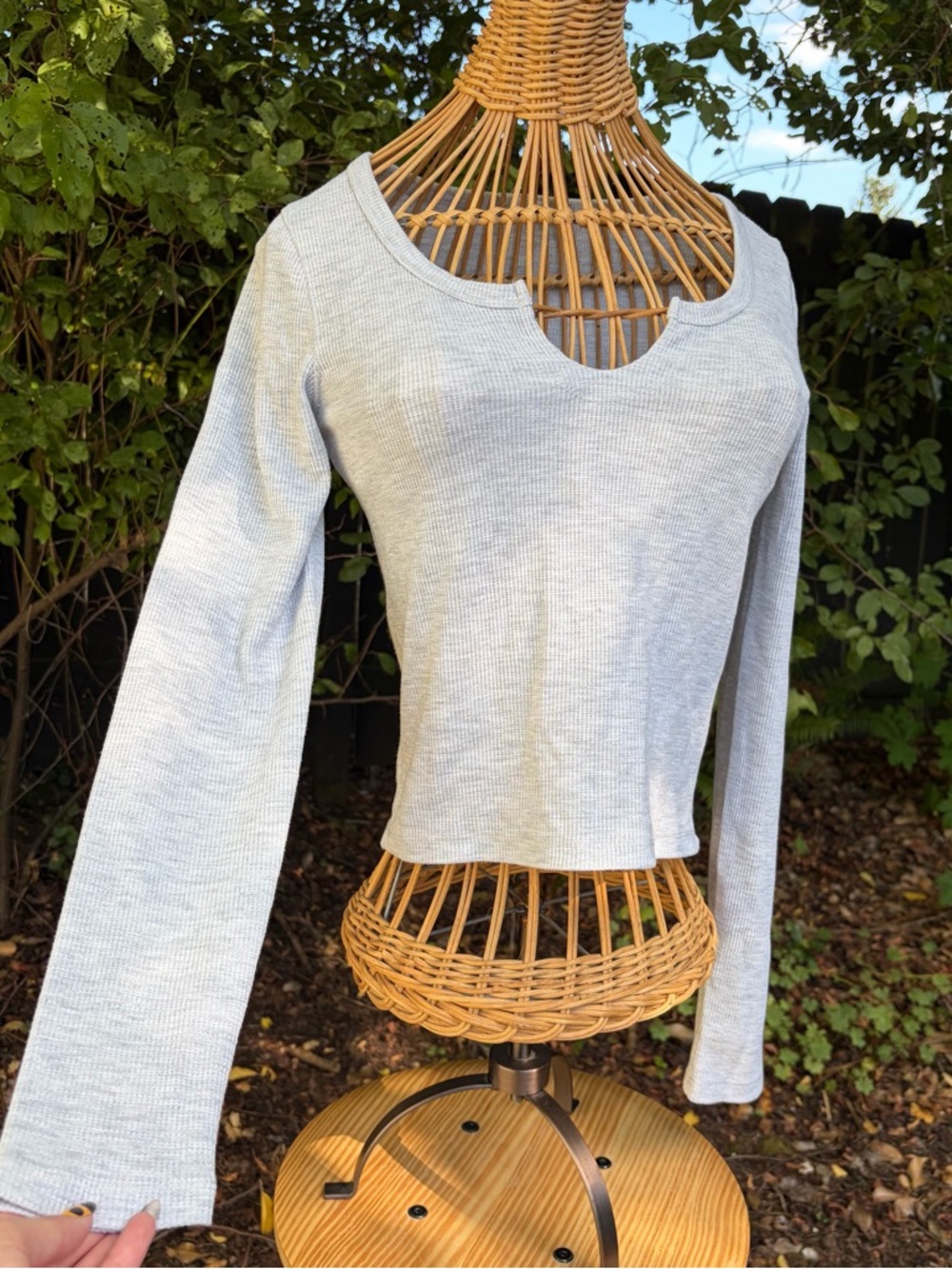 Grey Cotton On Waffle Knit Thermal Crop Top
